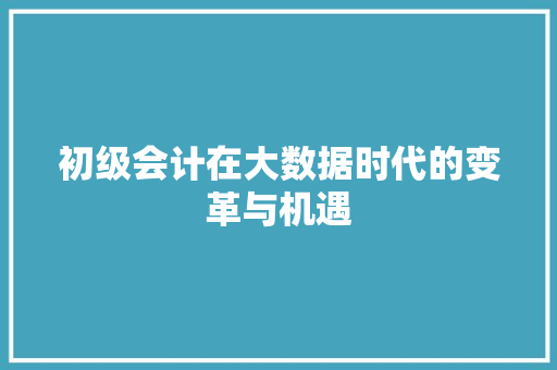 初级会计在大数据时代的变革与机遇 操作系统