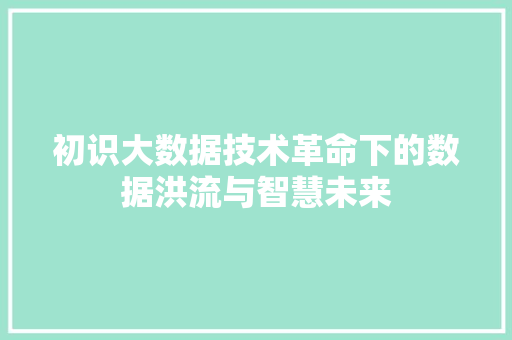 初识大数据技术革命下的数据洪流与智慧未来 电脑故障维修