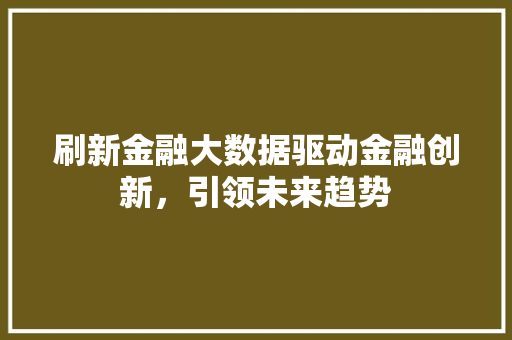 刷新金融大数据驱动金融创新，引领未来趋势