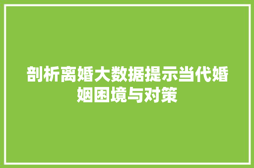 剖析离婚大数据提示当代婚姻困境与对策