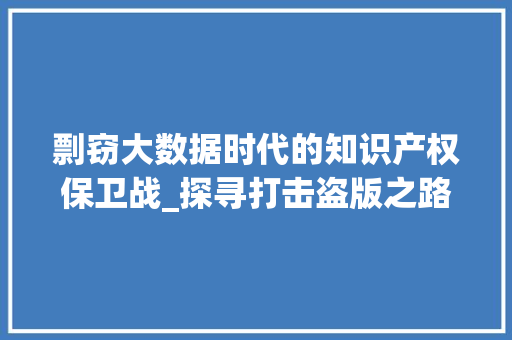 剽窃大数据时代的知识产权保卫战_探寻打击盗版之路