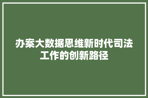 办案大数据思维新时代司法工作的创新路径 网络技术
