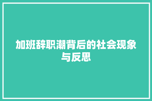 加班辞职潮背后的社会现象与反思 电脑故障维修 加班辞职潮背后的社会现象与反思 电脑故障维修
