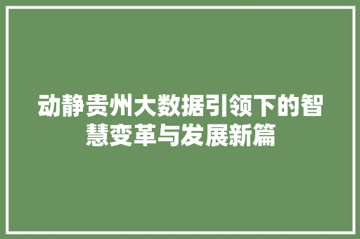 动静贵州大数据引领下的智慧变革与发展新篇 电脑配置