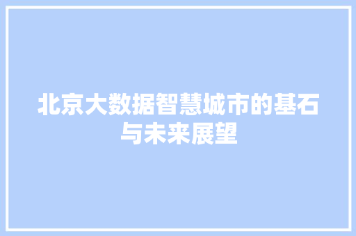 北京大数据智慧城市的基石与未来展望 电脑故障维修