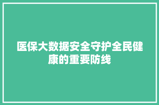 医保大数据安全守护全民健康的重要防线
