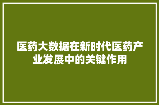 医药大数据在新时代医药产业发展中的关键作用