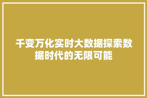 千变万化实时大数据探索数据时代的无限可能