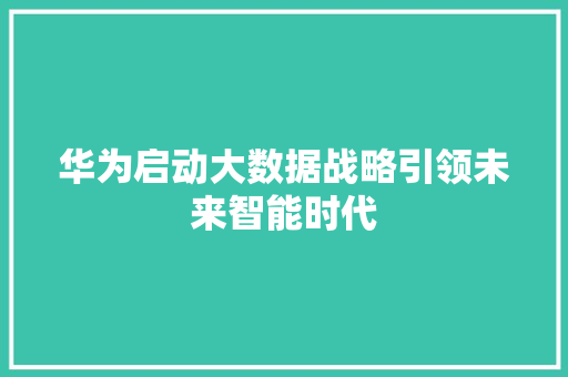 华为启动大数据战略引领未来智能时代 编程语言