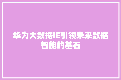 华为大数据IE引领未来数据智能的基石
