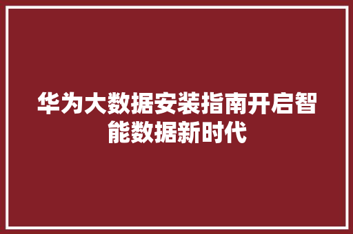 华为大数据安装指南开启智能数据新时代 电脑配置