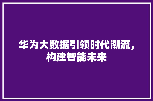 华为大数据引领时代潮流，构建智能未来 编程语言