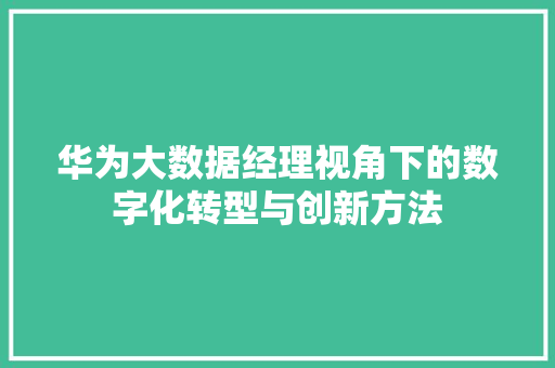 华为大数据经理视角下的数字化转型与创新方法