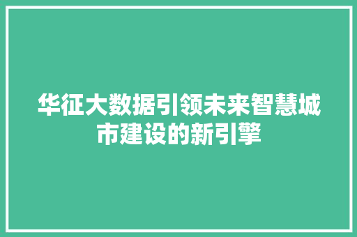 华征大数据引领未来智慧城市建设的新引擎