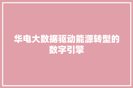 华电大数据驱动能源转型的数字引擎 编程语言 华电大数据驱动能源转型的数字引擎 编程语言