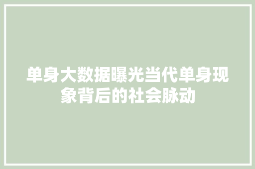 单身大数据曝光当代单身现象背后的社会脉动