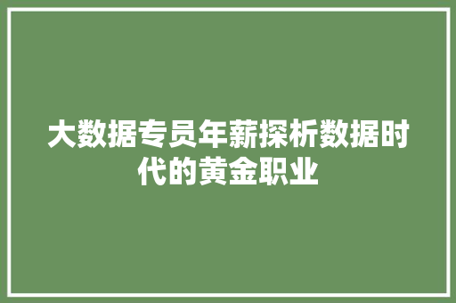 大数据专员年薪探析数据时代的黄金职业