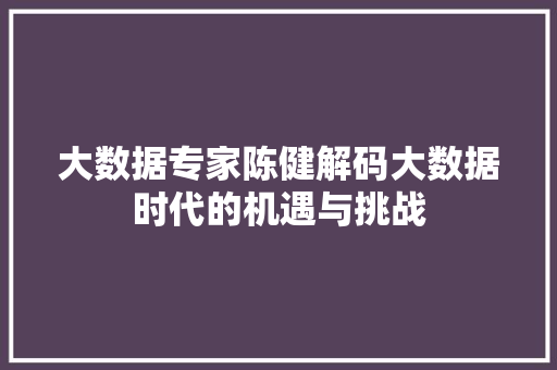 大数据专家陈健解码大数据时代的机遇与挑战