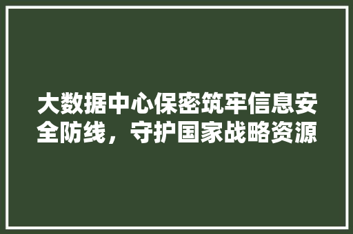 大数据中心保密筑牢信息安全防线，守护国家战略资源 电脑配置
