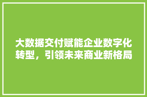 大数据交付赋能企业数字化转型，引领未来商业新格局
