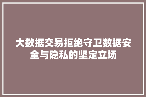 大数据交易拒绝守卫数据安全与隐私的坚定立场