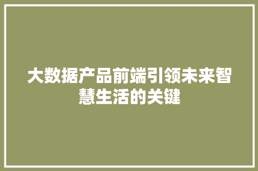 大数据产品前端引领未来智慧生活的关键