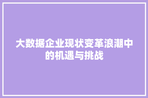 大数据企业现状变革浪潮中的机遇与挑战 网络技术 大数据企业现状变革浪潮中的机遇与挑战 网络技术
