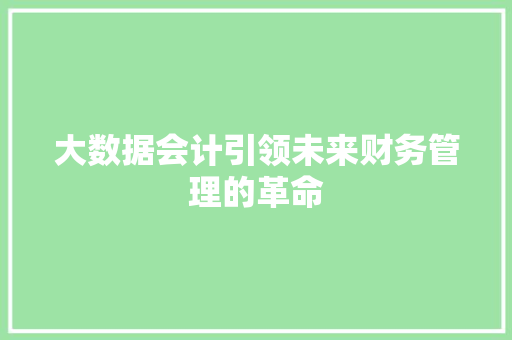大数据会计引领未来财务管理的革命