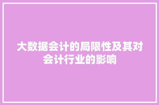 大数据会计的局限性及其对会计行业的影响