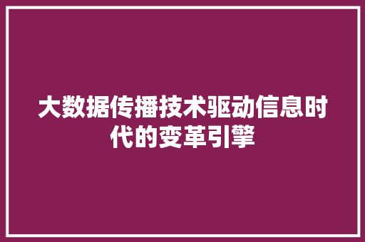 大数据传播技术驱动信息时代的变革引擎 网络技术 大数据传播技术驱动信息时代的变革引擎 网络技术
