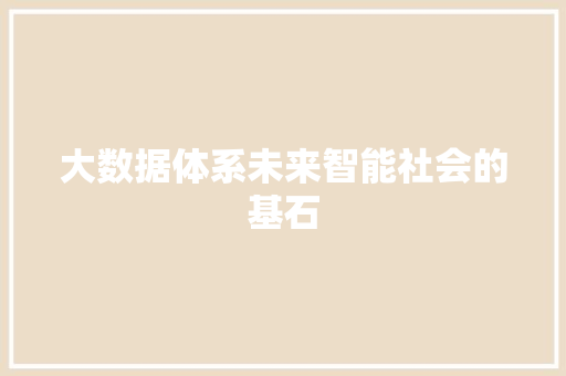 大数据体系未来智能社会的基石