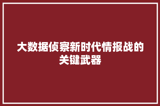 大数据侦察新时代情报战的关键武器 网络技术