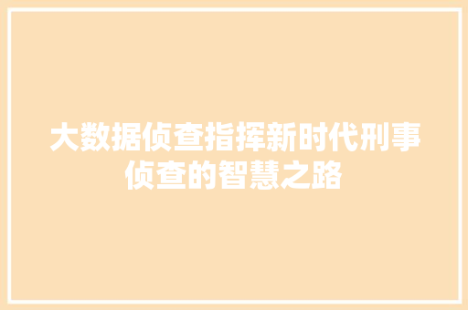 大数据侦查指挥新时代刑事侦查的智慧之路 电脑基础 大数据侦查指挥新时代刑事侦查的智慧之路 电脑基础