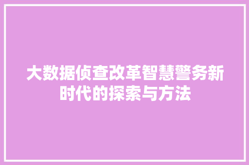 大数据侦查改革智慧警务新时代的探索与方法