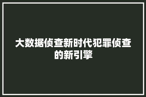 大数据侦查新时代犯罪侦查的新引擎