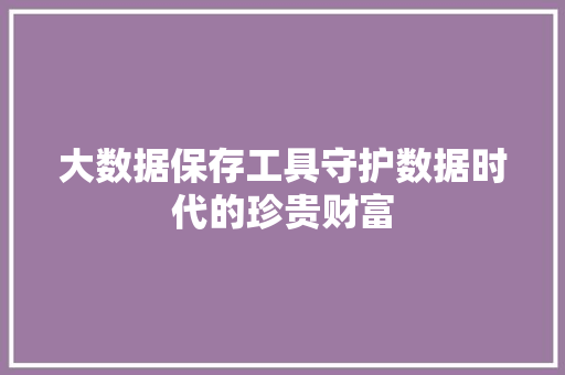 大数据保存工具守护数据时代的珍贵财富 大数据保存工具守护数据时代的珍贵财富