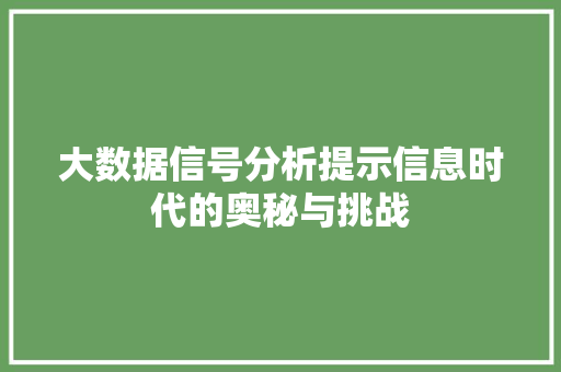 大数据信号分析提示信息时代的奥秘与挑战