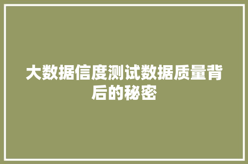 大数据信度测试数据质量背后的秘密