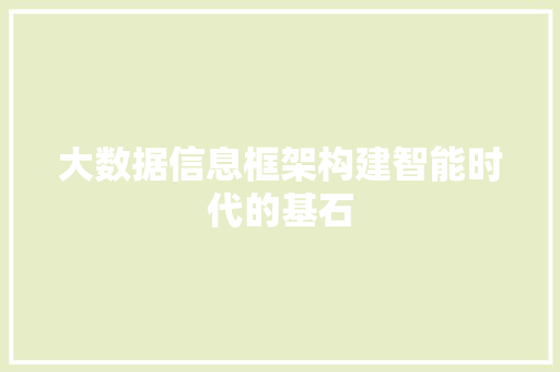 大数据信息框架构建智能时代的基石