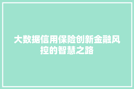 大数据信用保险创新金融风控的智慧之路