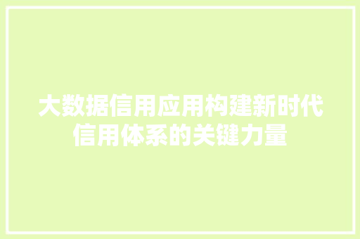 大数据信用应用构建新时代信用体系的关键力量