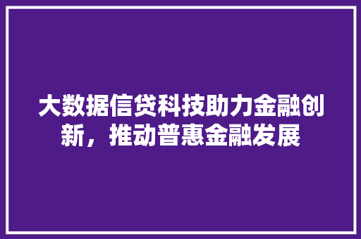 大数据信贷科技助力金融创新，推动普惠金融发展