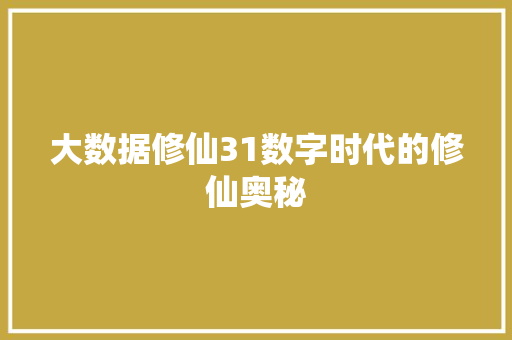 大数据修仙31数字时代的修仙奥秘