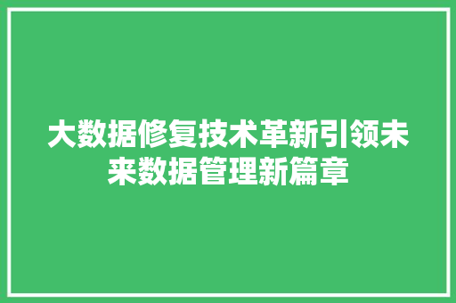 大数据修复技术革新引领未来数据管理新篇章 网络技术
