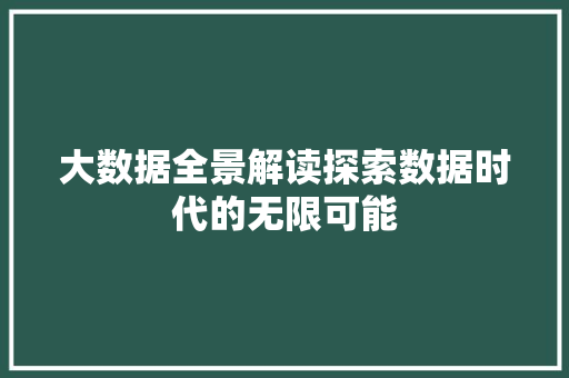 大数据全景解读探索数据时代的无限可能