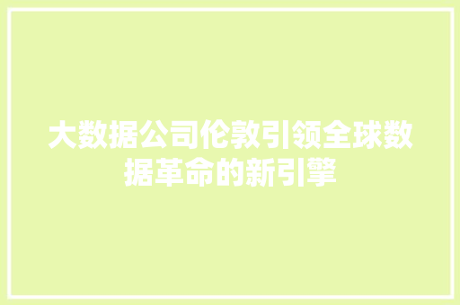 大数据公司伦敦引领全球数据革命的新引擎