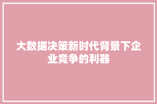 大数据决策新时代背景下企业竞争的利器 大数据决策新时代背景下企业竞争的利器