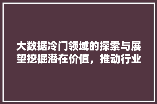 大数据冷门领域的探索与展望挖掘潜在价值,推动行业发展 大数据冷门领域的探索与展望挖掘潜在价值,推动行业发展
