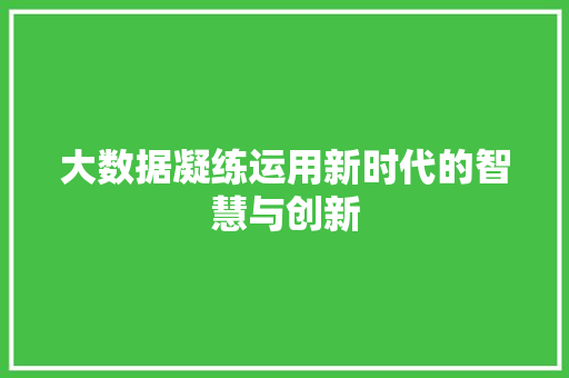 大数据凝练运用新时代的智慧与创新 大数据凝练运用新时代的智慧与创新