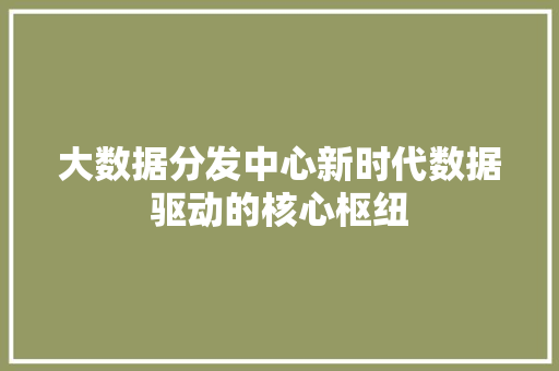 大数据分发中心新时代数据驱动的核心枢纽